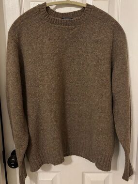 Men's Crewneck Wool Sweater in Taupe Brown